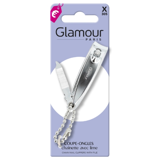 Coupe-ongles Acier Avec Chaînette et Lime GLAMOUR PARIS