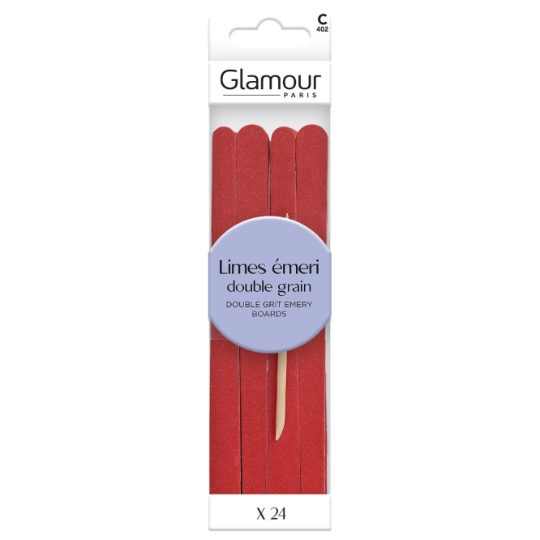 Limes à Ongles À Ongles Émeri Double Grain Avec 1 Bâtonnet Rouge GLAMOUR PARIS