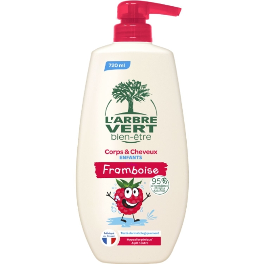 Shampooing - Gel Douche  Enfant Corps & Cheveux Parfum Framboise  L'ARBRE VERT BIEN - ETRE