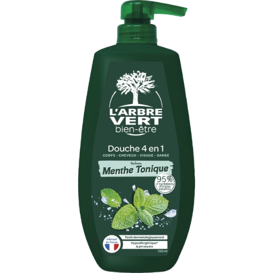 Gel Douche 4-en-1 Menthe Tonique L'ARBRE VERT BIEN ETRE