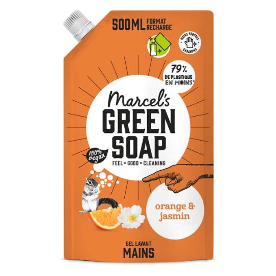 Gel Lavant Gel Recharge Mains Éco-recharge Orange Jasmin 100% Vegan MARCEL GREEN SOAP