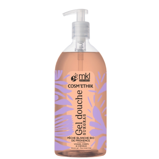 Gel douche Visage Corps et Cheveux Surgras Pêche Blanche Bio Cosm'ethik MKL GREEN NATURE