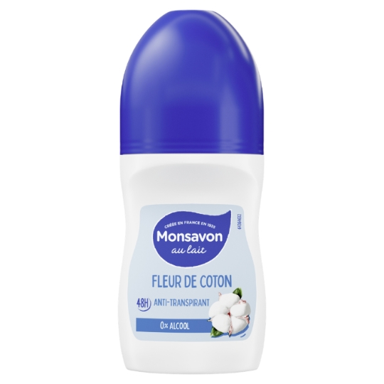 Déodorant bille Anti-transpirant 48h 0% Alcool Fleur de Coton MONSAVON