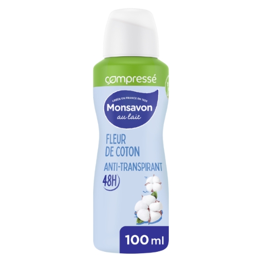 Déodorant spray compressé Anti-transpirant Lait coton MONSAVON