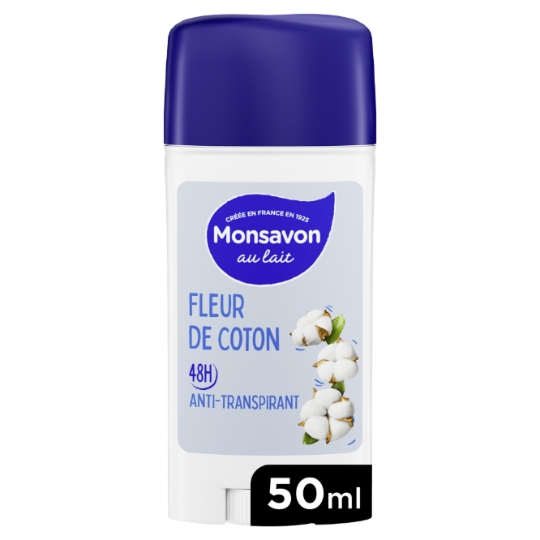 Déodorant stick Anti-transpirant Fleur de coton 48h MONSAVON