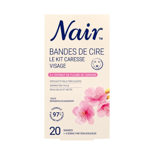 Bandes de cire Froide Visage Peau Sensible Caresse Spécial Fleur de Cerisier NAIR
