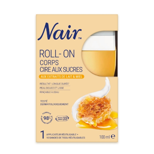 Cire Roll-On Corps Peau Sèche et Sensible Lait et Miel NAIR