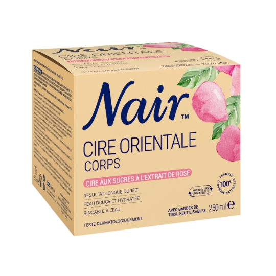 Cire Corps Peau Douce et Hydratée Résultat Longue Durée Avec Bandes de Tissu Réutilisables Rinçable à l'Eau Formule 100% D'Origine Naturelle Vegan Extrait de Rose Orientale NAIR