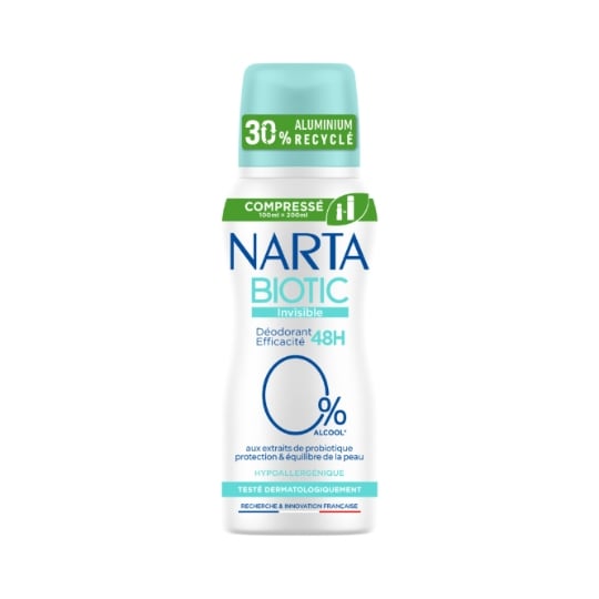 Déodorant spray compressé Anti-odeurs 48h Biotic Invisible NARTA