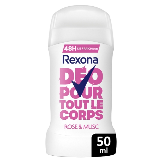 Déodorant Stick Femme pour Tout le Corps Protection 48h Rose et Musc REXONA