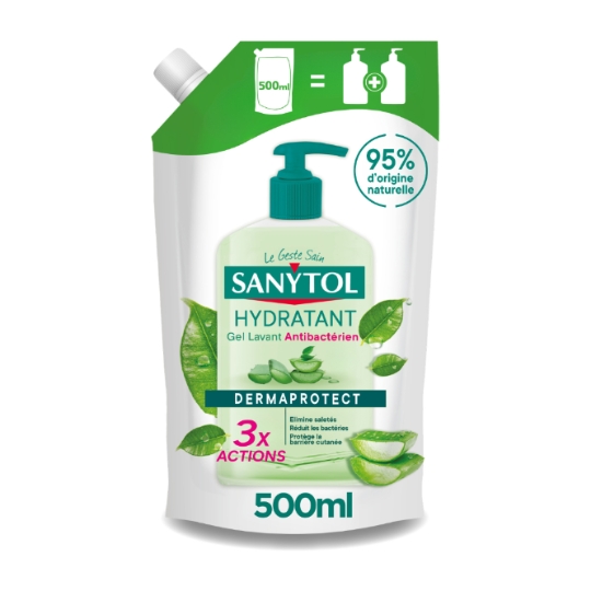 Savon Liquide Recharge Mains Action Anti-Bactérienne Hydratant Aloé Vera et Thé Vert Bio SANYTOL