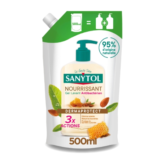 Savon Liquide Recharge  Mains Action Anti-Bactérienne Nourrissant  SANYTOL