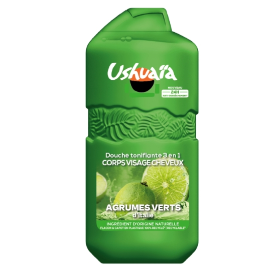 Gel douche Tonifiante 3 en 1 Corps Visage Cheveux Agrumes Verts d'Italie 24h Anti-Dessèchement USHUAIA