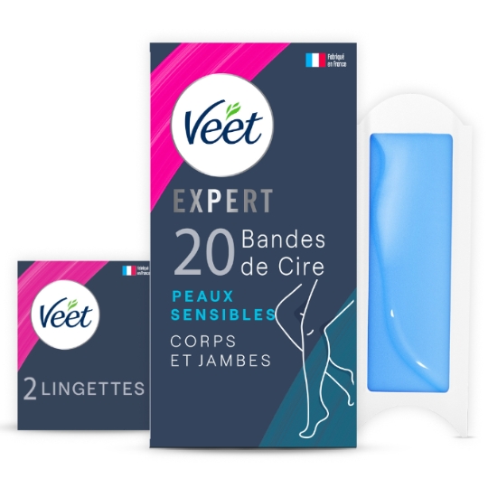 Bandes de cire Froide Corps et Jambes Peaux Sensibles Huile d'Amande Douce Longue Durée Expert VEET