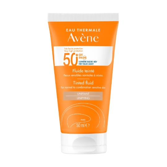 Crème solaire Fluide Teinté Peaux Sensibles Normales à Mixtes Visage Spf 50+ Très Haute Protection Unifiant AVENE
