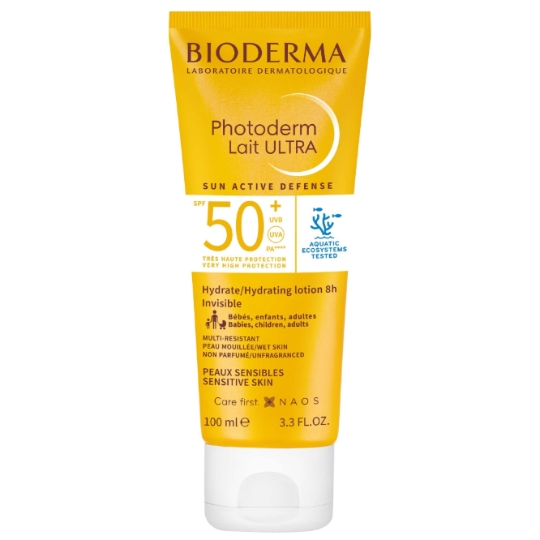 Lait solaire Enfant Adulte Visage Corps Peau Sensible Très Haute Protection Spf 50+ Photoderm Lait Ultra BIODERMA