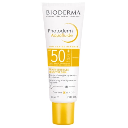 Crème solaire Visage Peau Sensible  Spf 50+ Photoderm Aquafluide non teinté BIODERMA