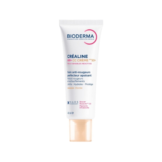 Soin Anti-Rougeurs AR+ CC Crème Créaline Spf 50+ Dorée Perfecteur Apaisant pour Peaux Sensibles et Réactives BIODERMA