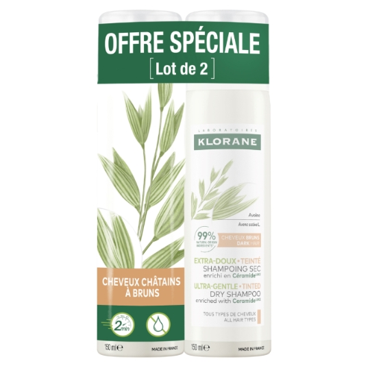 Shampooing Sec Extra-Doux Teinté à l'Avoine Enrichi en Céramide pour Cheveux Bruns à Châtains KLORANE