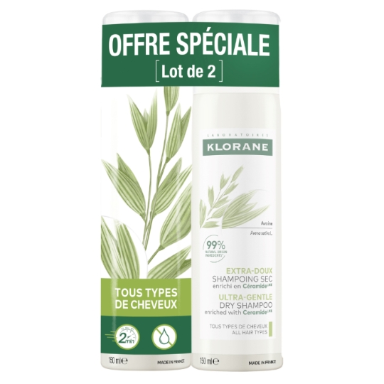 Shampooing Sec Extra-Doux à l'Avoine Enrichi en Céramide pour Tous Types de Cheveux KLORANE