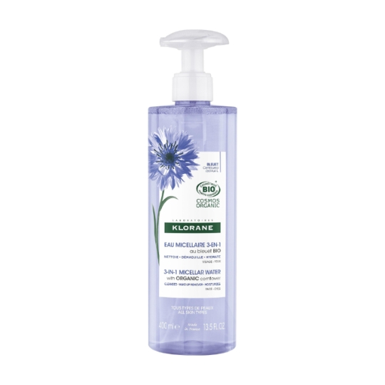 Eau micellaire Visage Yeux Lèvres Peau Sensible 3 en 1 au Bleuet Bio KLORANE