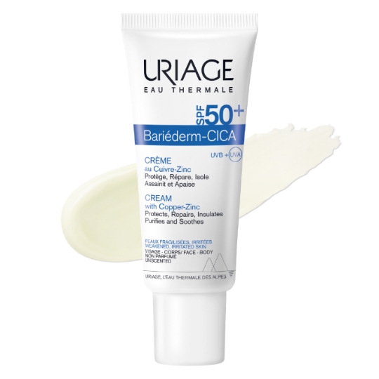 Crème Protège Isole Apaise et Assainit Les Peaux Fragilisées Et Irritées Très Haute Protection 50+ Cica-Crème Au Cuivre-Zinc Bariéderm URIAGE