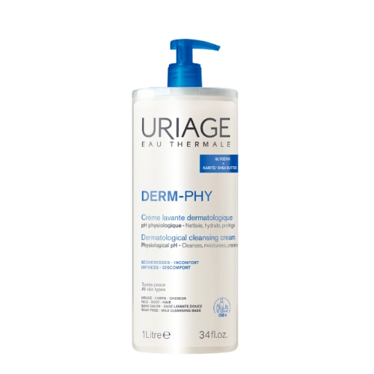 Crème Lavante Dermatologique Derm-Phy Sécheresses - Inconfort pour Visage - Corps - Cheveux pour Toutes Peaux URIAGE