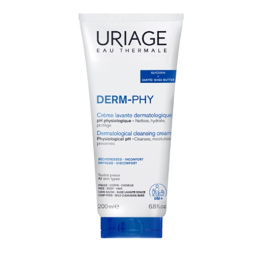 Crème Lavante Dermatologique Derm-Phy Sécheresses - Inconfort pour Visage - Corps - Cheveux pour Toutes Peaux URIAGE