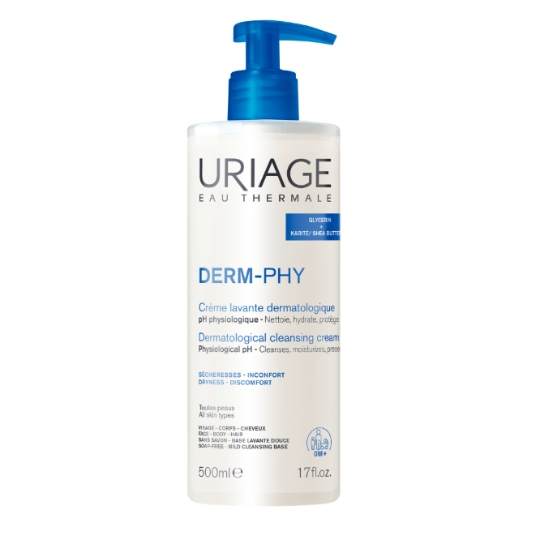 Crème Lavante Dermatologique Derm-Phy Sécheresses - Inconfort pour Visage - Corps - Cheveux pour Toutes Peaux URIAGE