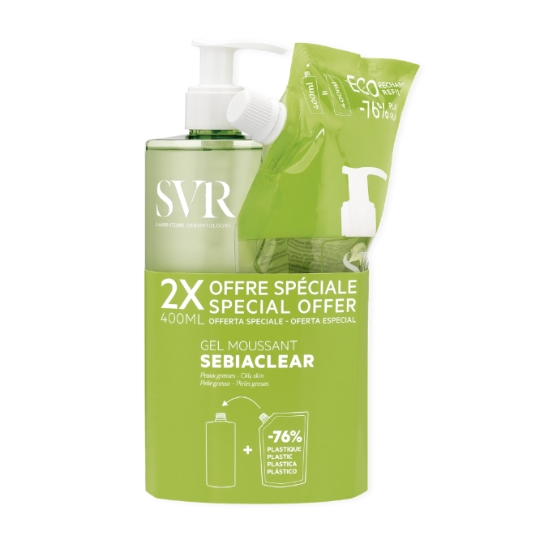 Gel Visage et Corps Peaux Sensibles Mixtes à Grasses et à Tendance Acnéique Nettoyant Doux Purifiant et Désincrustant Sebiaclear LABORATOIRE SVR
