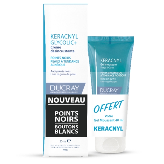 Gel Visage Peaux à imperfections Boutons et Point Noirs Keracnyl Glycolic DUCRAY