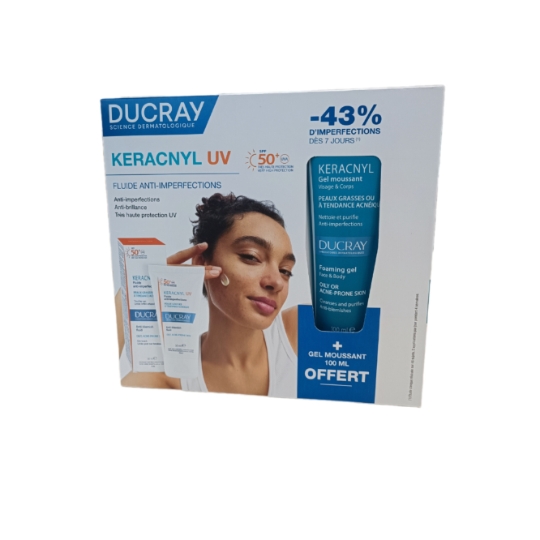 Soin Fluide Anti-Imperfections Visage UV SPF50+ et Gel Moussant Visage & Corps Keracnyl DUCRAY