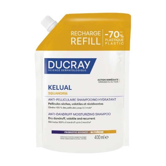 Shampoing Anti-Pelliculaire Hydratant Pellicules Sèches Volatiles Et Récidivantes Glycérine Kelual Squanorm DUCRAY