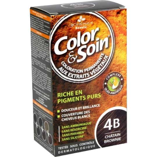 Coloration Permanente 4B Châtain Brownie Sans Ammoniaque Color et Soin 3 CHENES