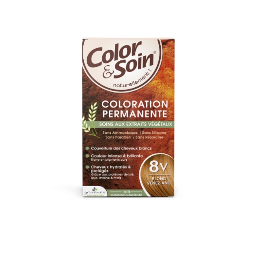 Coloration Permanente 8V Blond Veneziano Sans Ammoniaque Color et Soin 3 CHENES