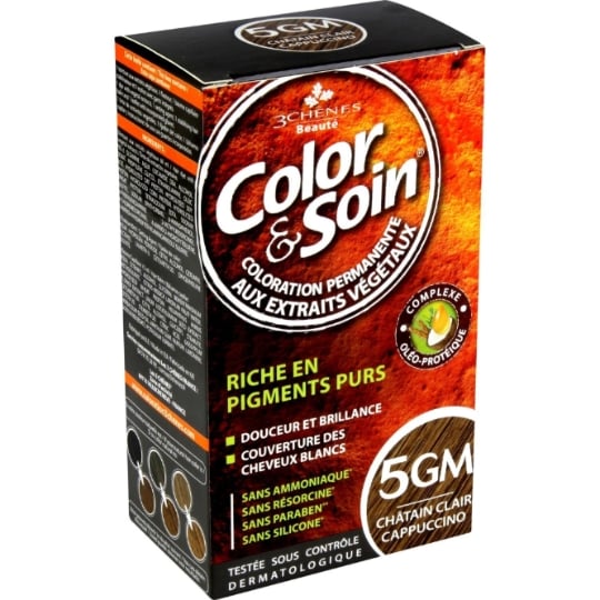 Coloration Permanente 5GM Châtain Clair Cappuccino Sans Ammoniaque Color et Soin 3 CHENES