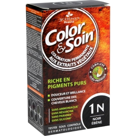 Coloration Permanente 1N Noir Ebène Sans Ammoniaque Color et Soin 3 CHENES