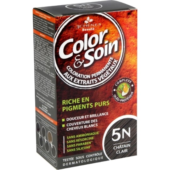 Coloration Permanente 5N Châtain Clair Sans Ammoniaque Color et Soin 3 CHENES