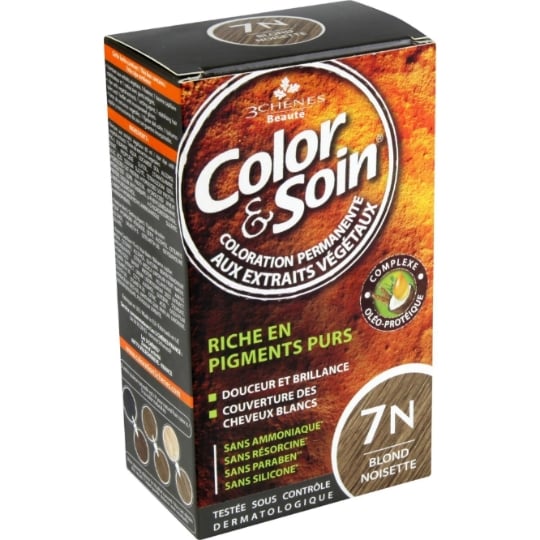 Coloration Permanente 7N Blond Noisette Sans Ammoniaque Color et Soin 3 CHENES