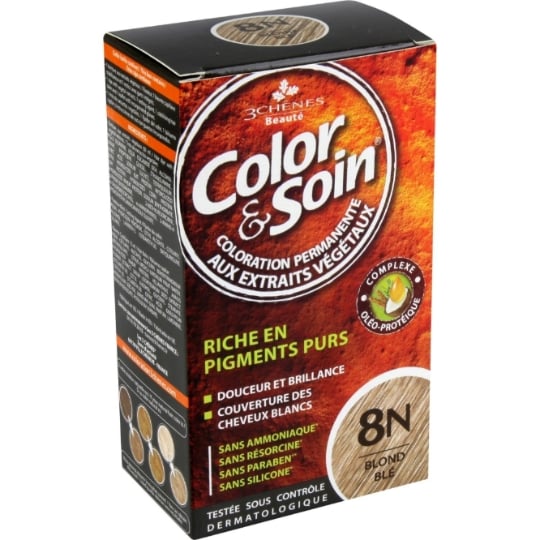 Coloration Permanente 8N Blond Blé Sans Ammoniaque Color et Soin 3 CHENES