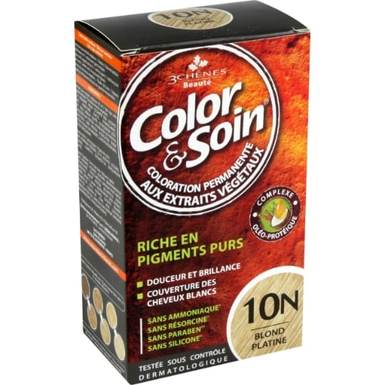 Coloration Permanente 10N Blond Platine Sans Ammoniaque Color et Soin 3 CHENES