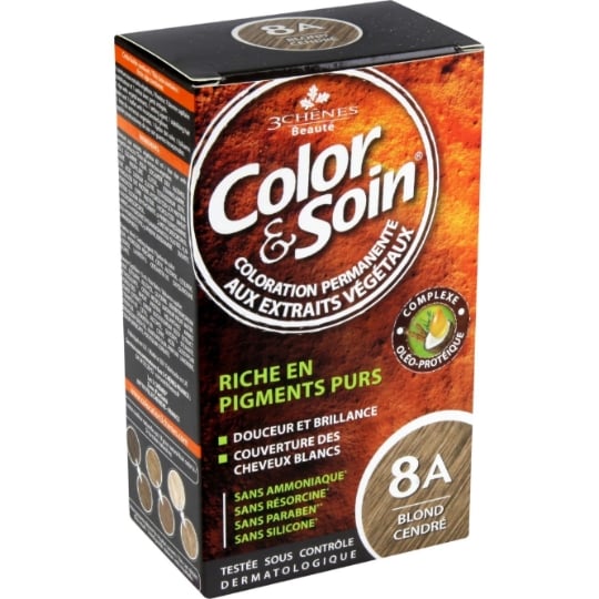 Coloration Permanente 8A Blond Cendré Sans Ammoniaque Color et Soin 3 CHENES