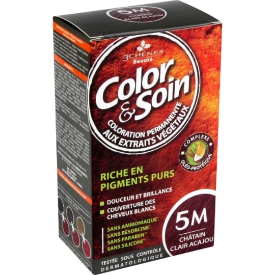 Coloration Permanente 5M Châtain Clair Acajou Sans Ammoniaque Color et Soin 3 CHENES