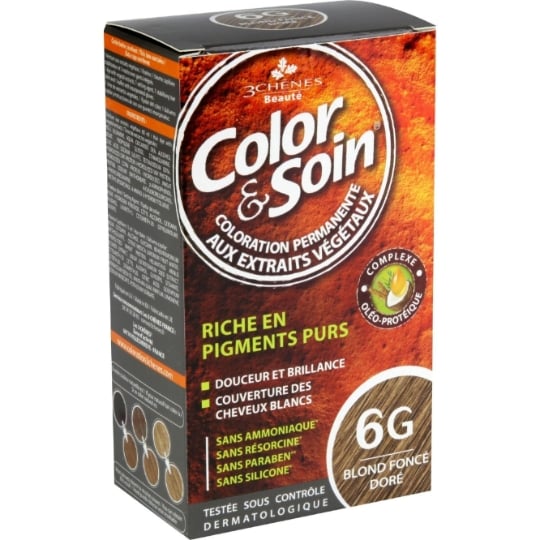 Coloration Permanente 6G Blond Foncé Doré Sans Ammoniaque Color et Soin 3 CHENES