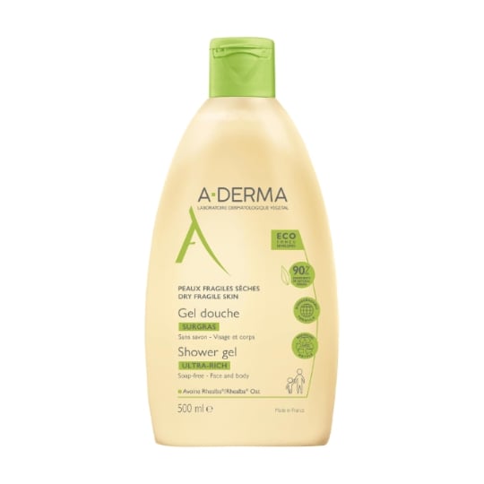 Gel douche Peaux Fragiles Visage et corps Nettoie Nourrit Protège Surgras Apaisante Sans savon Avoine Rhealba A-DERMA