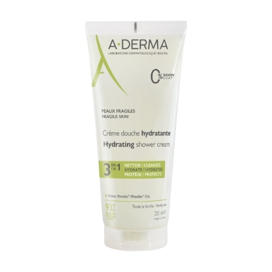Crème douche Peaux Fragiles Visage Corps Cheveux Hydra-Protecteur 3 en 1 Sans Savon Avoine Rhealba A-DERMA