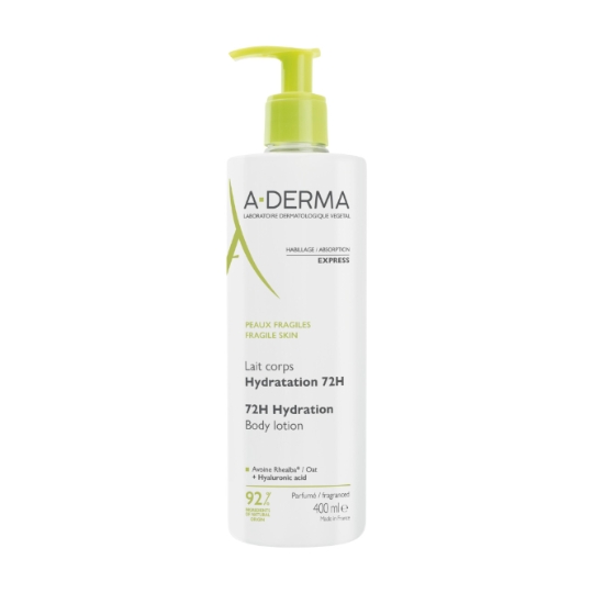 Lait Hydratant 72H Corps Peaux Fragiles Absorption Express Avoine Rhealba Acide Hyaluronique Parfumé A-DERMA