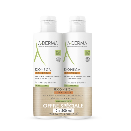 Gel douche Visage et Corps Peaux Sèches à Tendance à l'Eczéma Atopique Moussant Emollient Exomega Control A-DERMA
