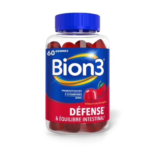 Complément Alimentaire Défense et Equilibre Intestinal aux Probiotiques, 2 Vitamines, Zinc Arôme Fruits Rouges BION 3
