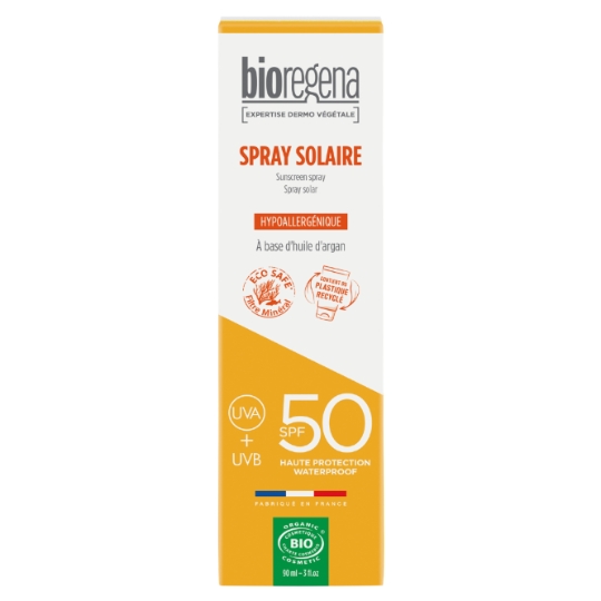 Crème solaire Spray Corps et Visage Spf 50 Hypoallergénique Bio Argan BIOREGENA